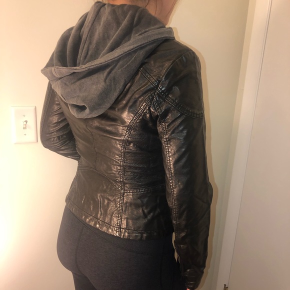 COPY - Free People Black Leather Jacket w/ Removable Hood - Picture 4 of 10